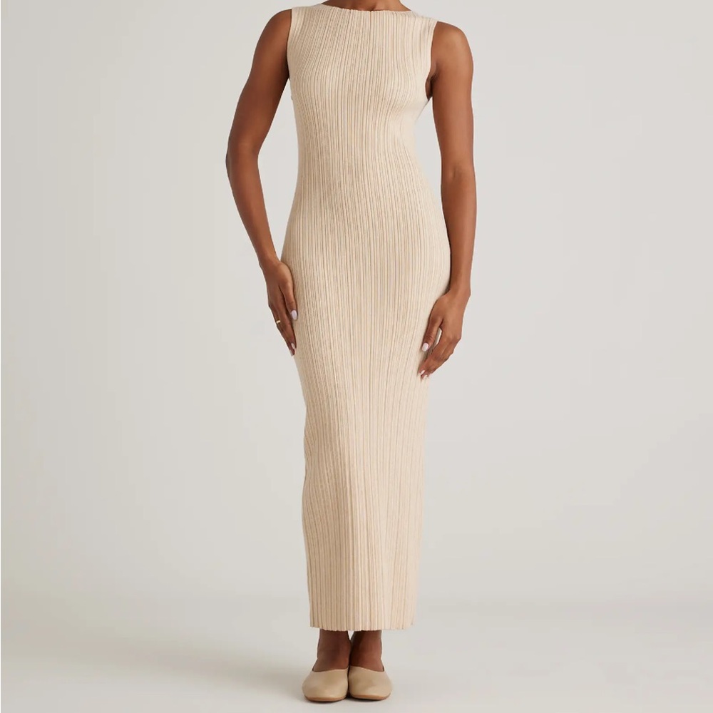 Quince Cream Ribbed Sleeveless Midi Dress